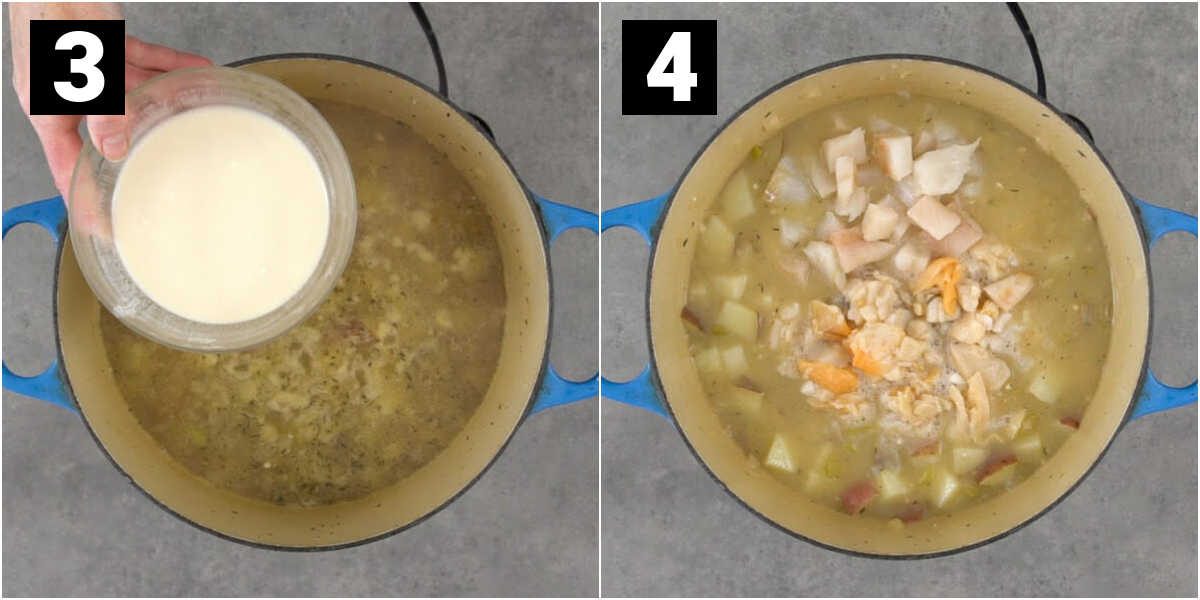thickening the chowder then adding seafood