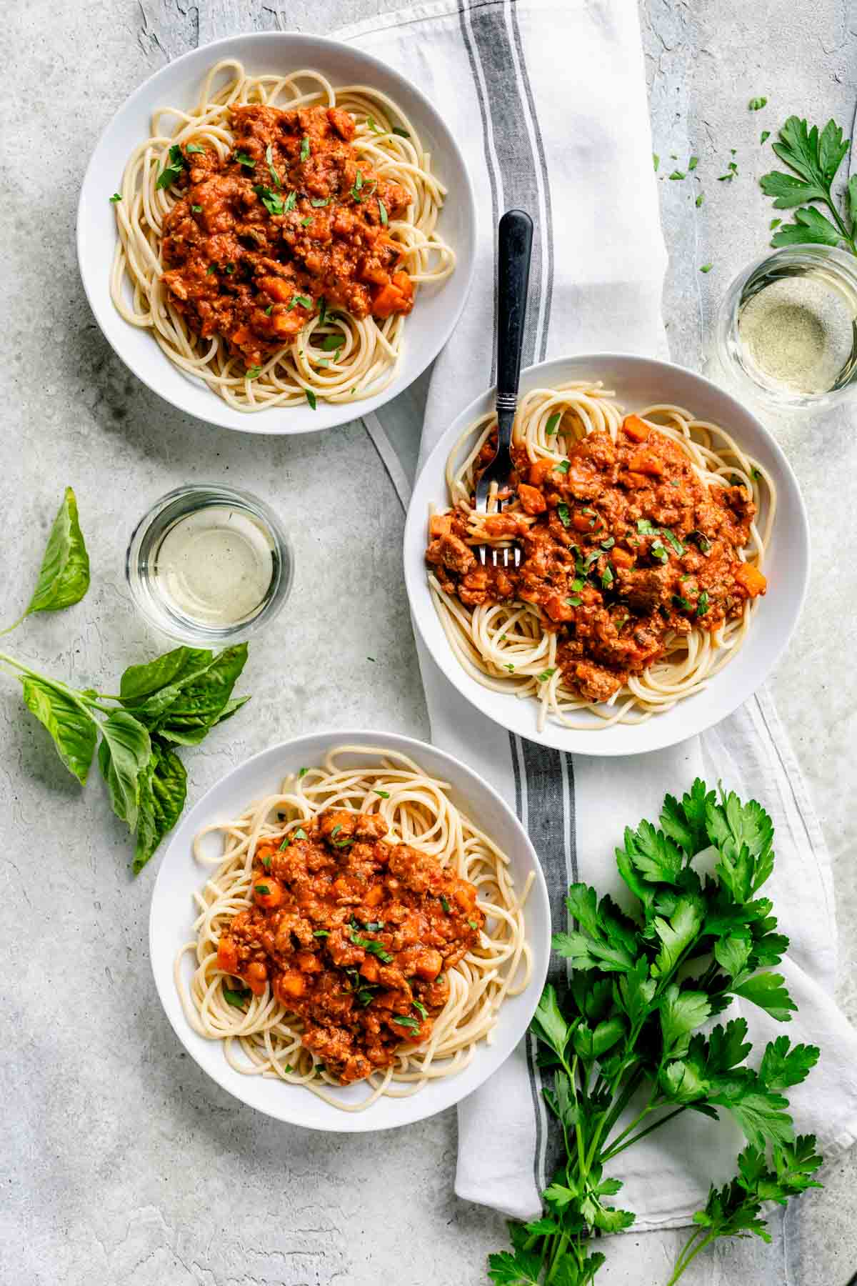 three bowls of the bolognese