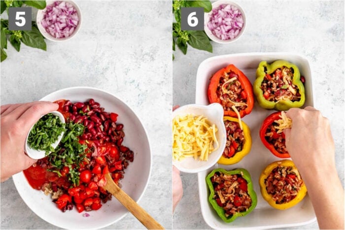 making the filling and stuffing the peppers