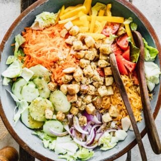 Garden salad up close overhead