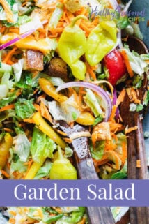 tossed salad close up with text overlay