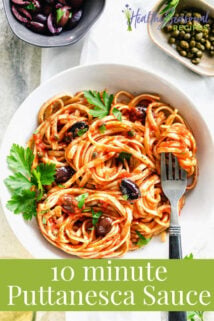 pasta in a bowl with text