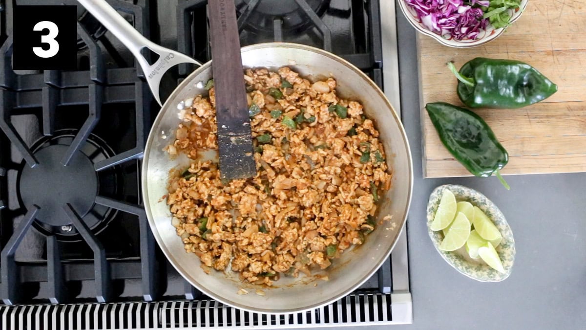 the taco meat after the taco seasonings and sauce are made