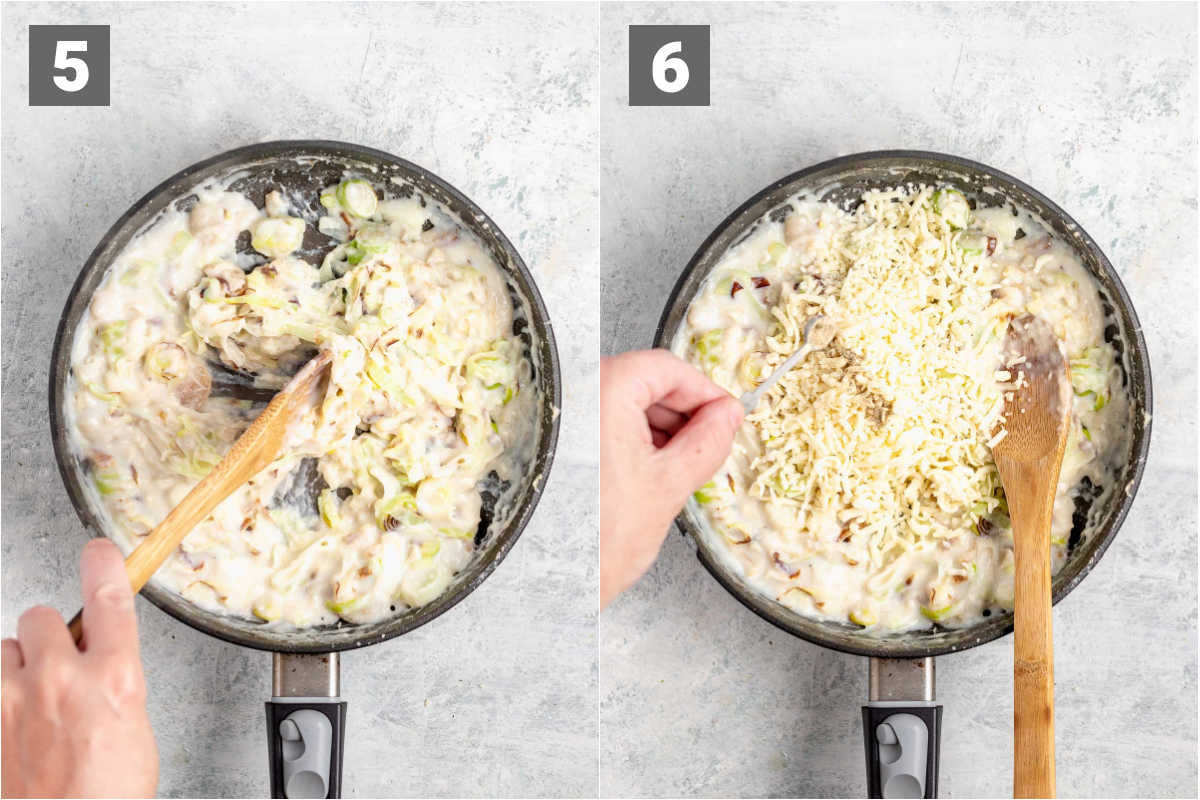 mixing the cheese into the sauce