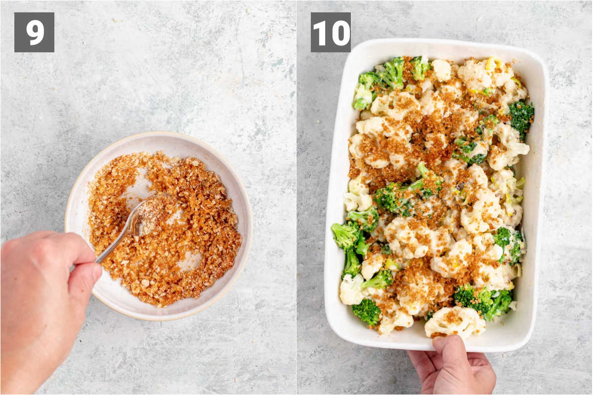 the panko mixture and topping the casserole before baking