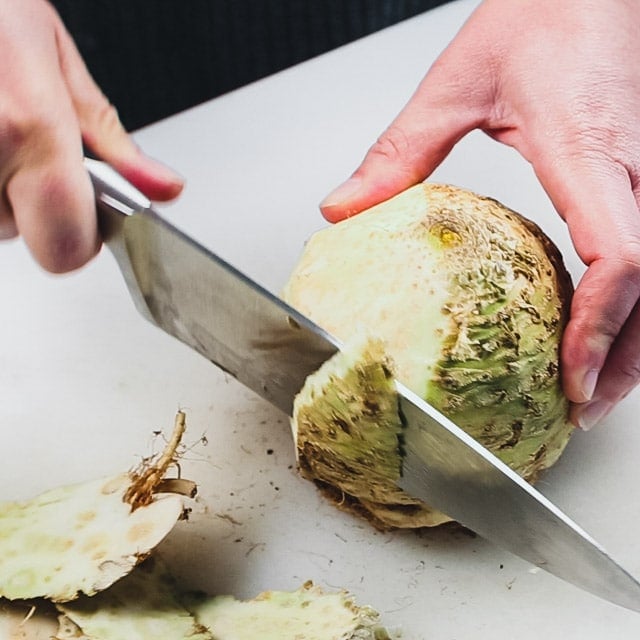 Peel the celeriac with a sharp knife