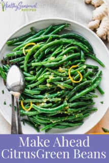 close up of green bean with orange zest on them