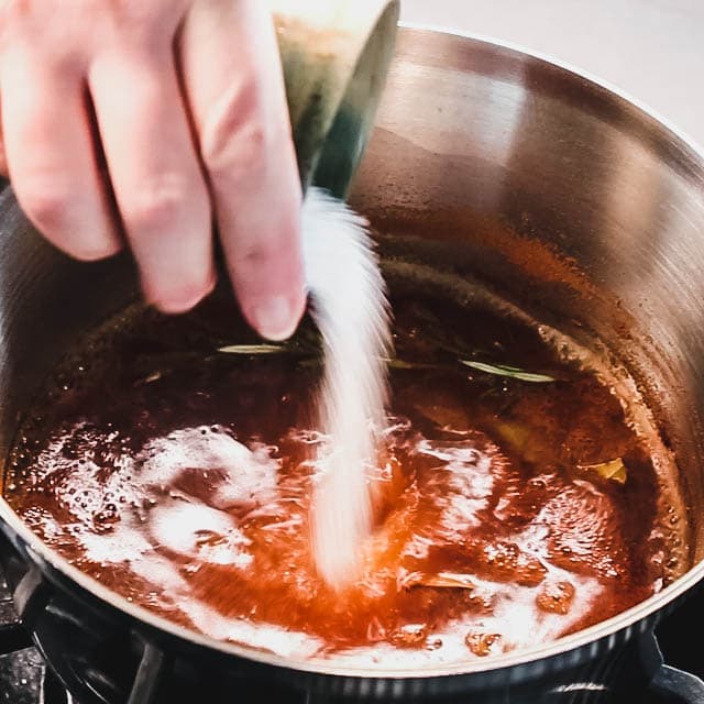 Combine the brine ingredients and bring to a simmer. Add the salt and let dissolve.