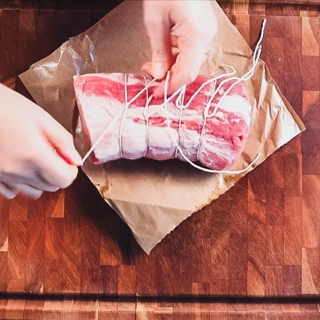 tie the pork loin before adding to the brine