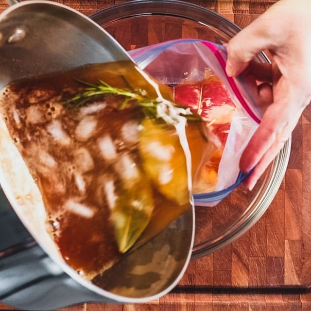 adding the brine to the bag