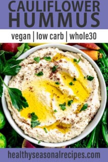 close up bowl cauliflower hummus