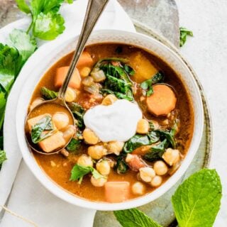 closeup of a bowl of chickpea stew