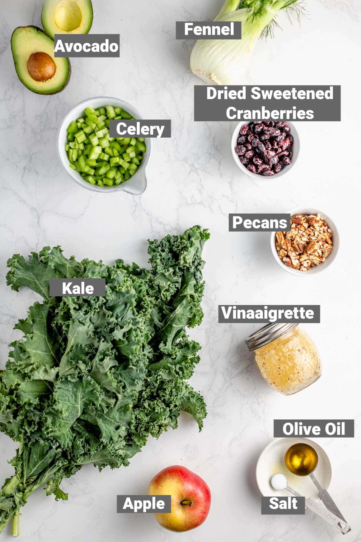 massaged kale salad with apple ingredients