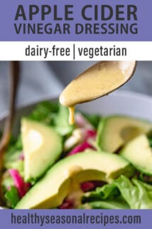 spoon of dressing over salad