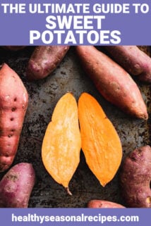sweet potato cut in half on a dark table
