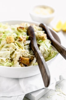 Napa Cabbage Caesar Salad from the side, close up