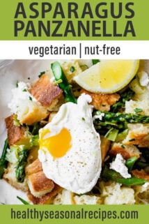 asparagus panzanella with text overlay