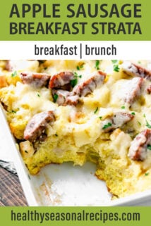 apple breakfast strata with text overlay