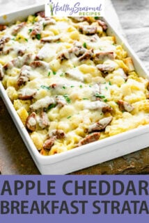 apple breakfast strata with text overlay