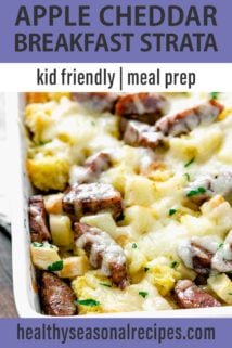 apple breakfast strata with text overlay