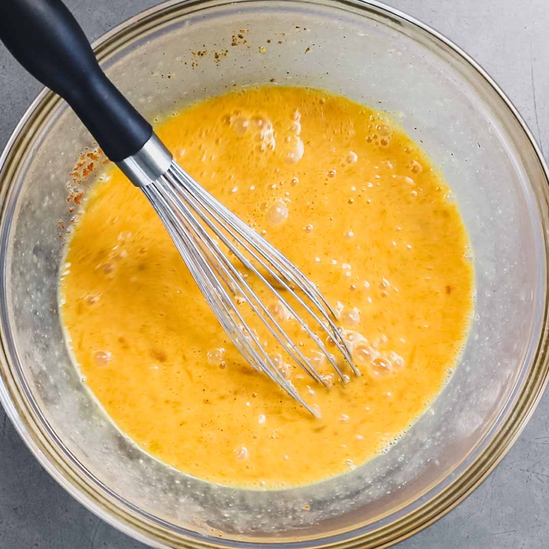 the beaten egg mixture