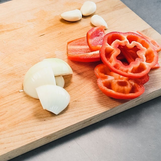 the vegetables cut into large pieces before they are chopped in the food processor