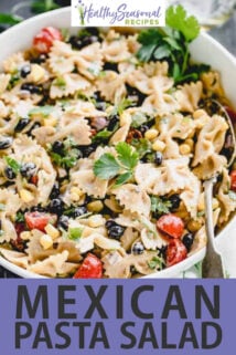 mexican pasta salad up close white bowl