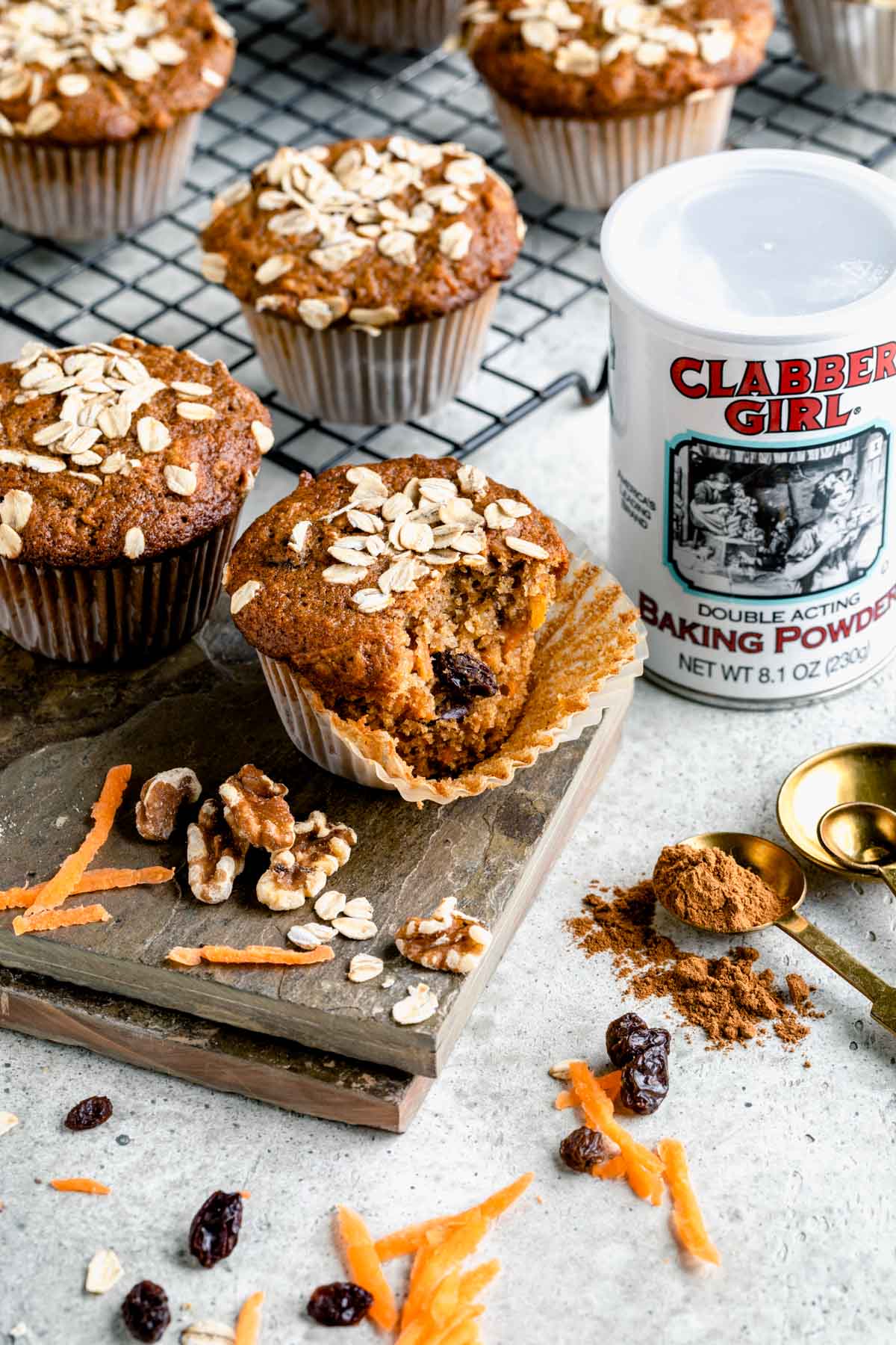 morning glory muffin that has been broken open to reveal the texture inside