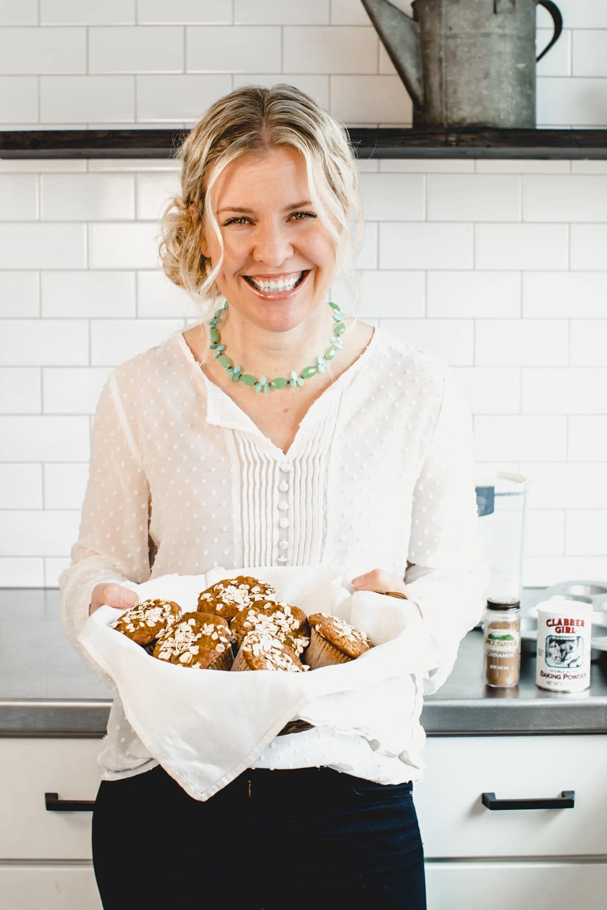 katie webster with a basket of muffins