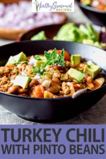 side angle black bowl turkey chili with avocado