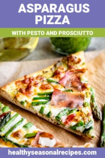 asparagus pizza close up from the side with test overlay