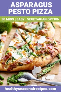 asparagus pizza close up from the side with test overlay