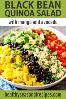 black bean quinoa salad text overlay