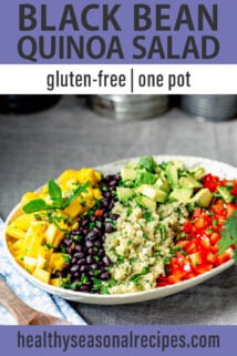 black bean quinoa salad text overlay