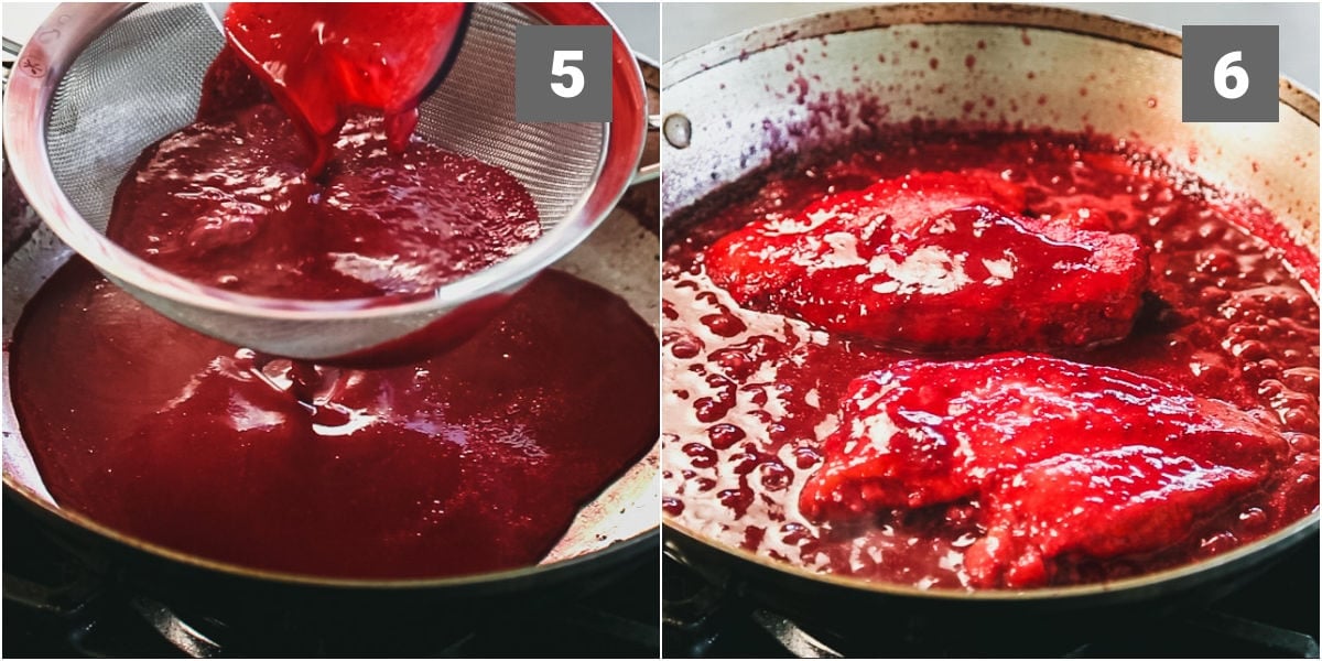 puree and strain the sauce and cook the chicken in it