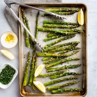 roasted asparagus on a sheet pan
