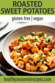 roasted sweet potatoes text overlay