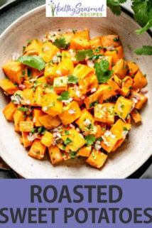 roasted sweet potatoes text overlay