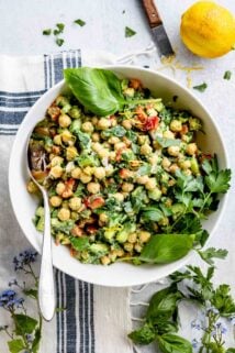 close-up of chickpea salad