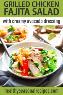 grilled chicken fajita salad text overlay