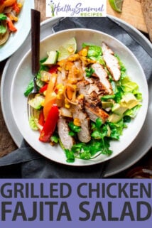 grilled chicken fajita salad text overlay