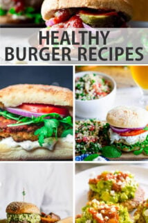 Healthy Burger Recipes text overlay collage