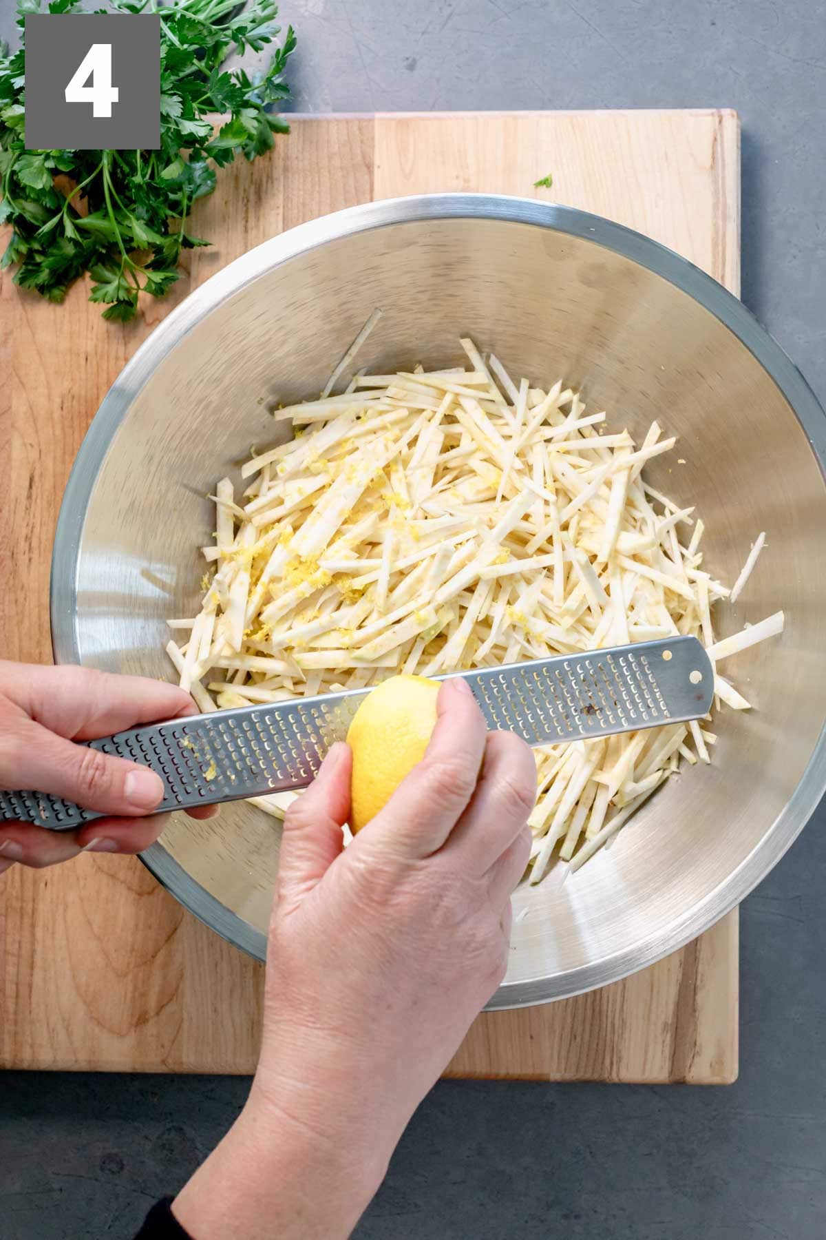 zest lemon over the celery root