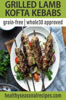 Grilled Lamb Kofta Kebabs text overlay