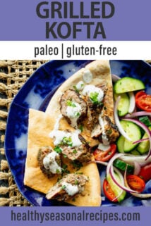 Grilled Lamb Kofta Kebabs text overlay