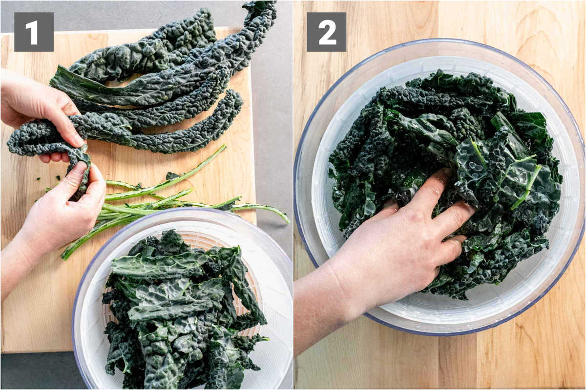 cleaning the kale