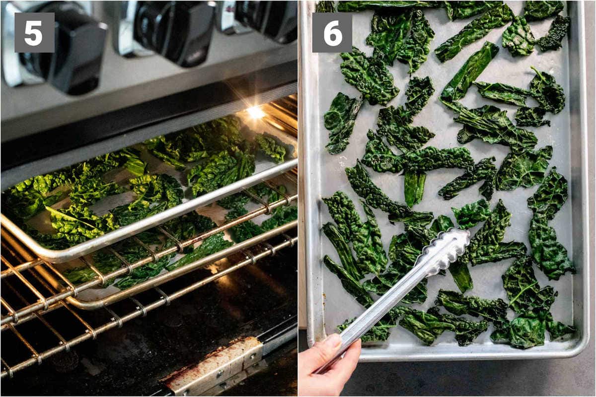 baking the kale chips and turning them