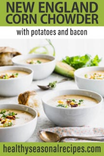 bowls of corn chowder text overlay