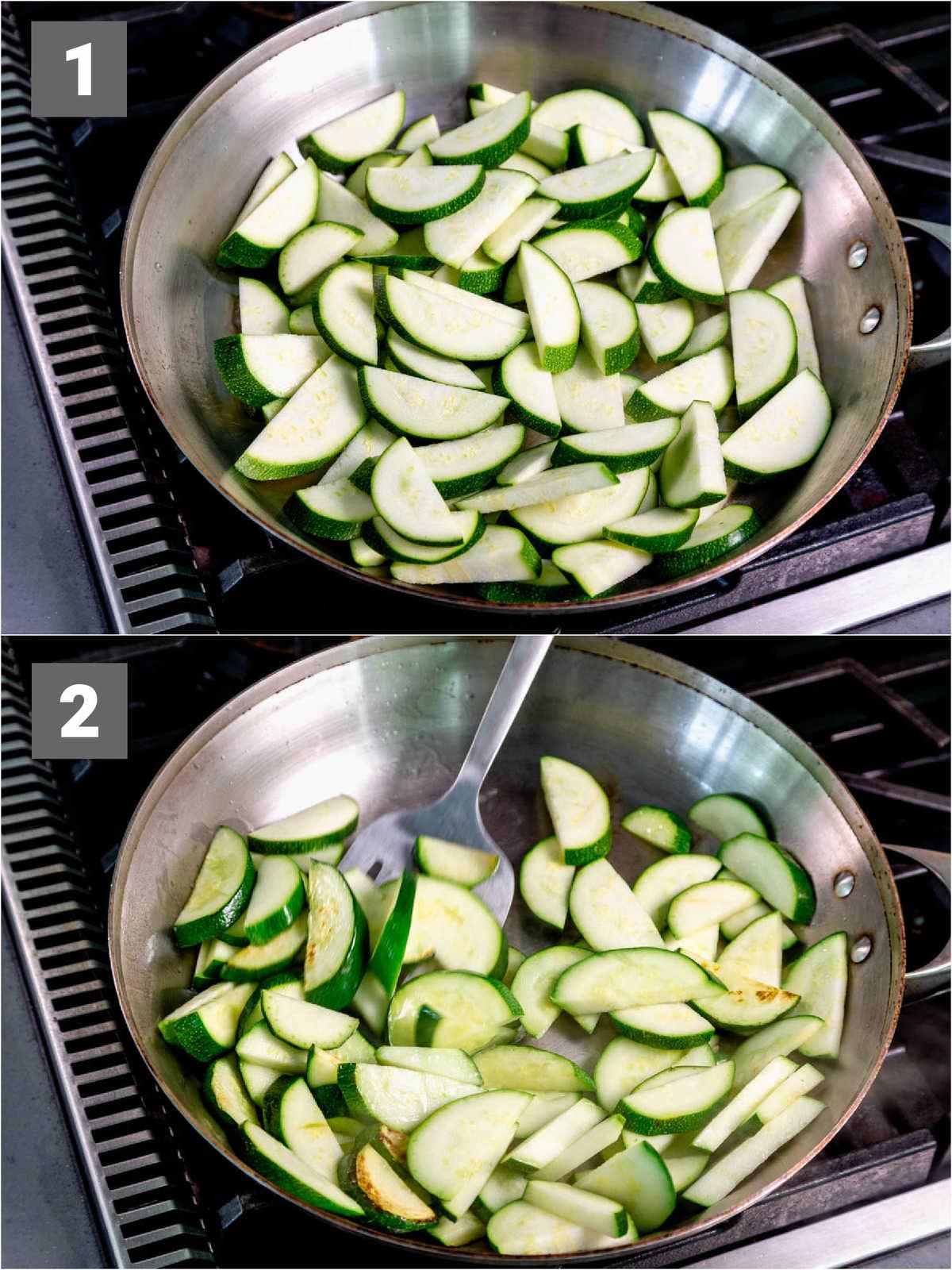 how to cook this dish, step one and two: sauteeing the zucchini
