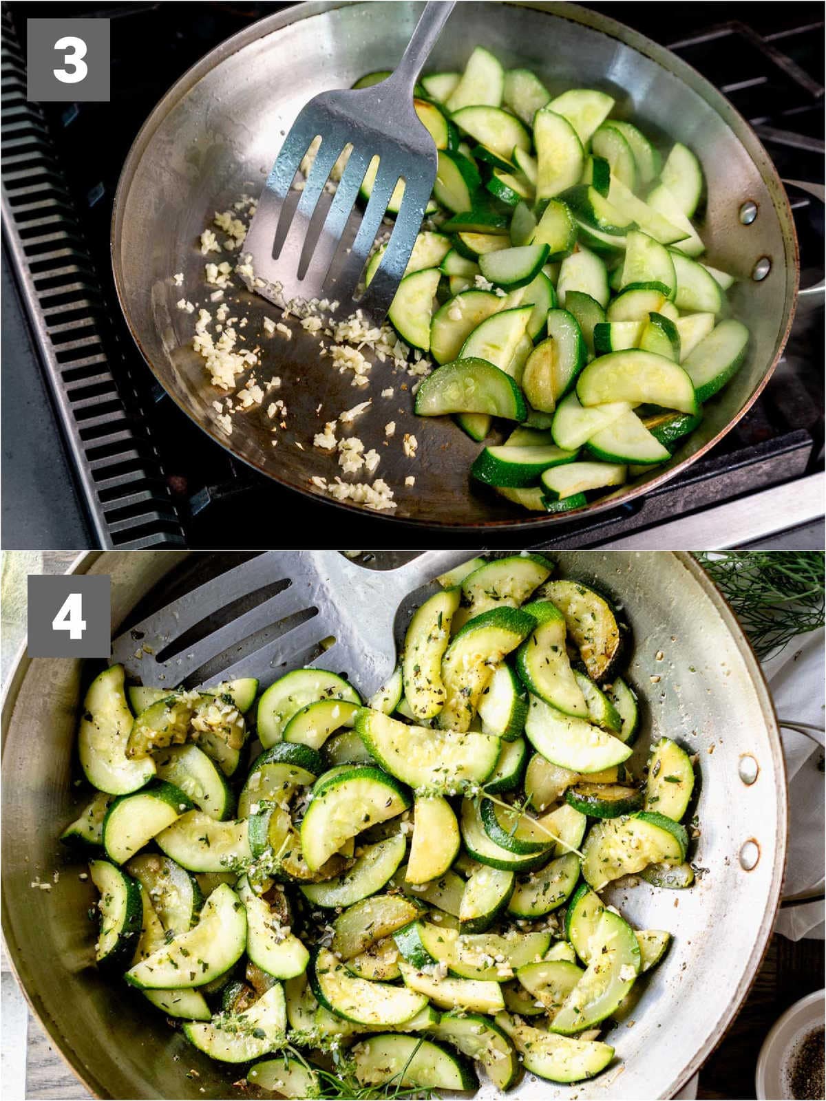 cook garlic and add herbs